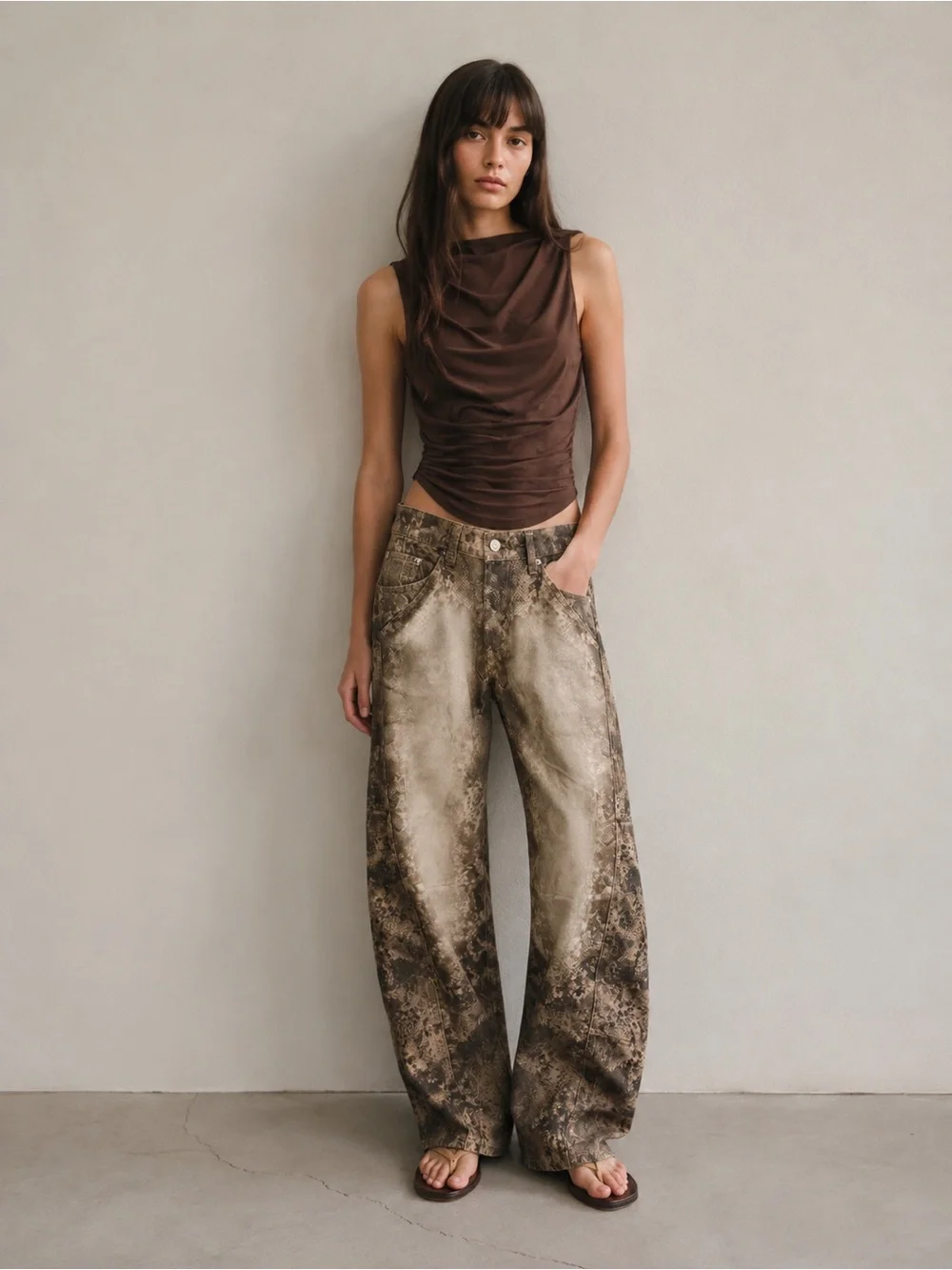 Free People We The Free Fable Printed Low-Rise Twisted Bowed Jeans